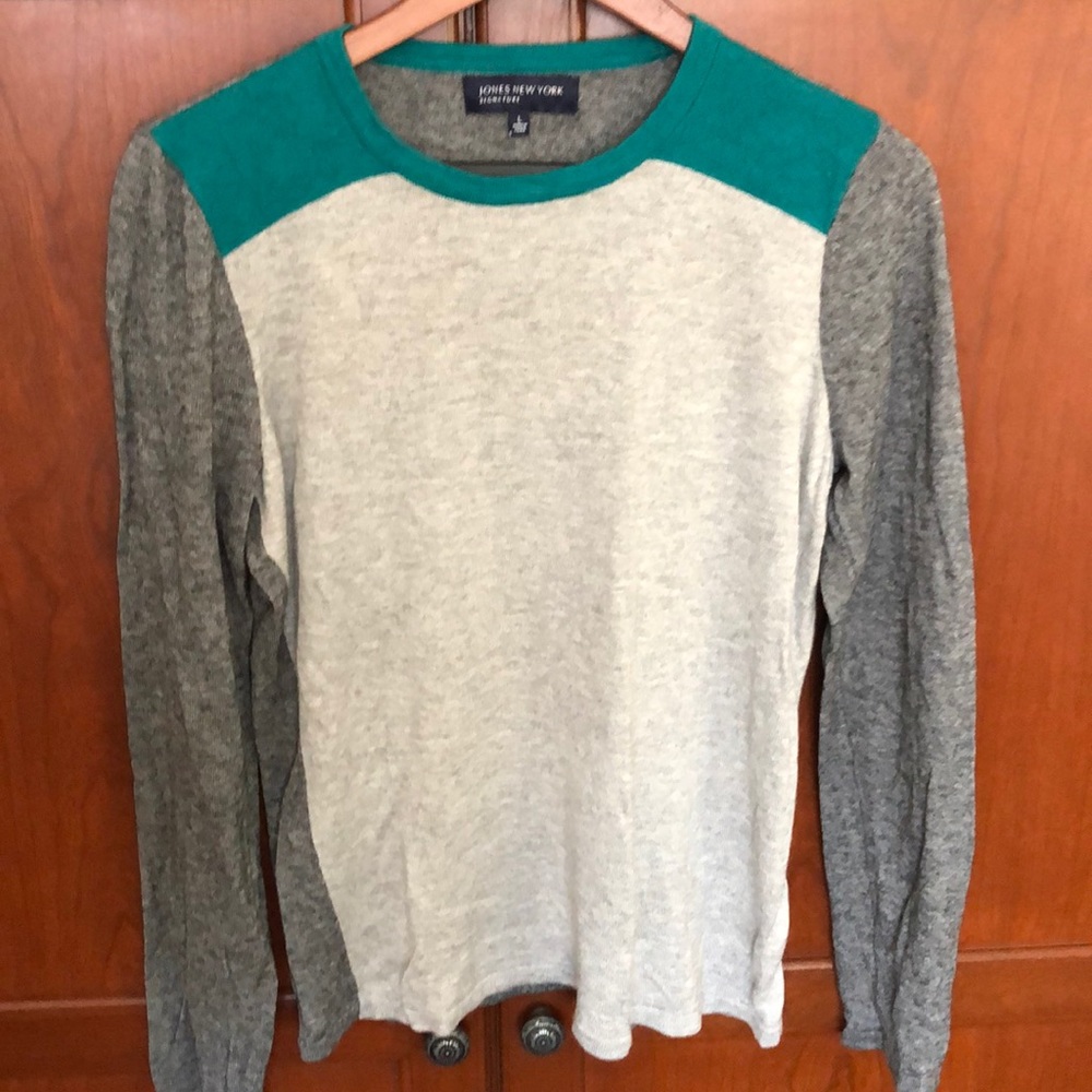 Color block crew sweater teal & gray